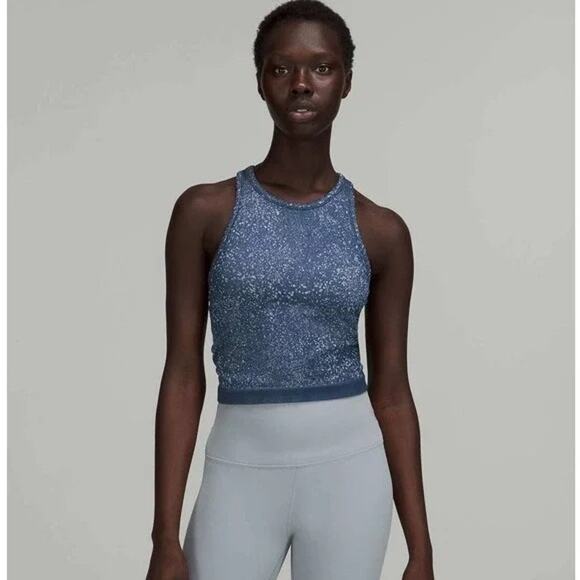 Lululemon Ebb to Street Cropped Racerback Tank Distorted Noise Mineral Blue | 4 - Picture 1 of 9